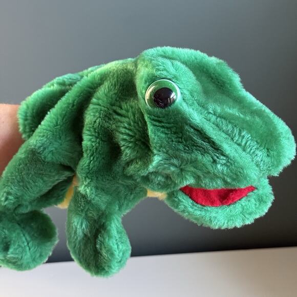 Rare Cute Vintage Green Plush Frog Hand Puppet Planet HTF Plastic Mouth Support - Picture 11 of 12